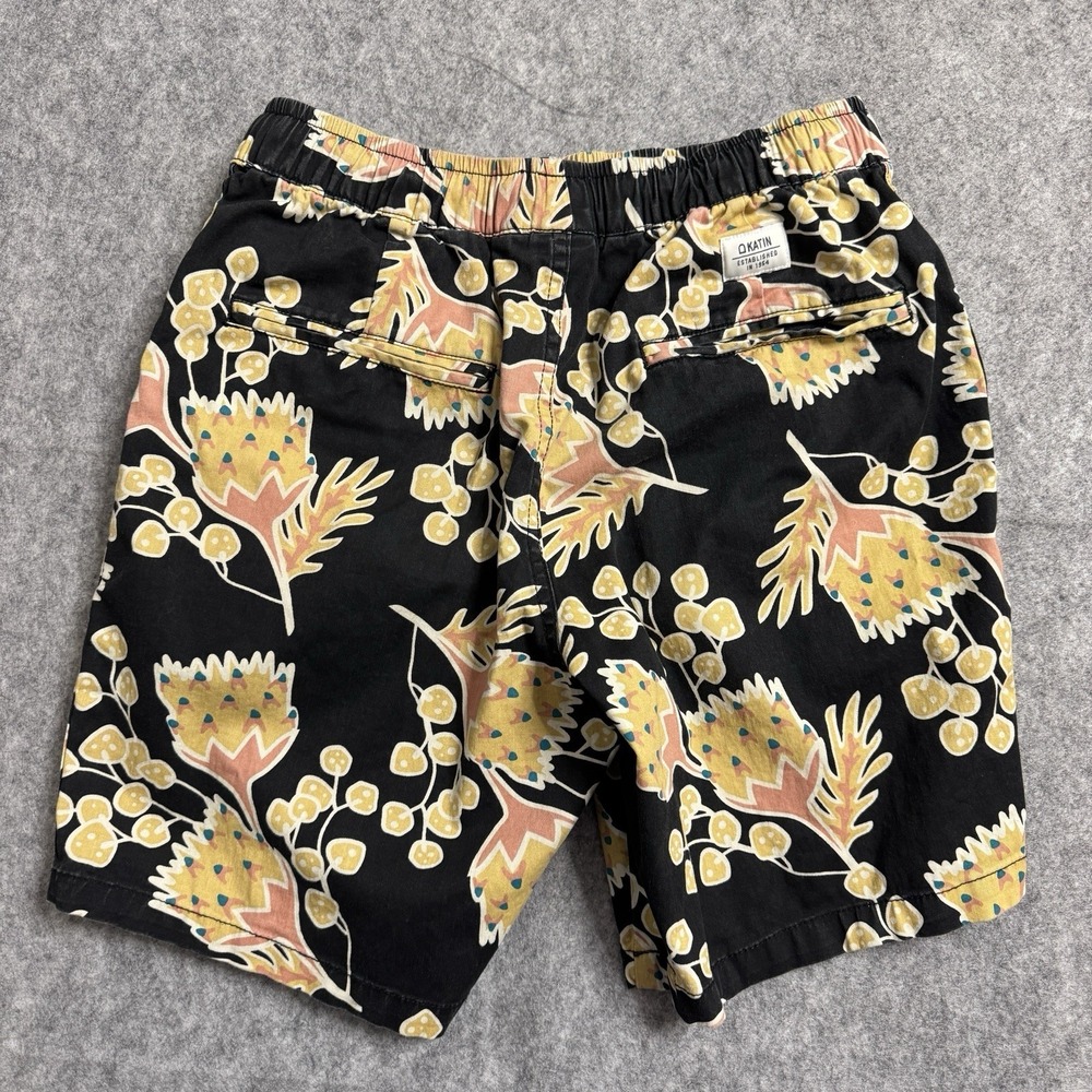 Katin Floral Hybrid Shorts‎ Mens S M Black Elastic Waist Surf Beach - Picture 3 of 9